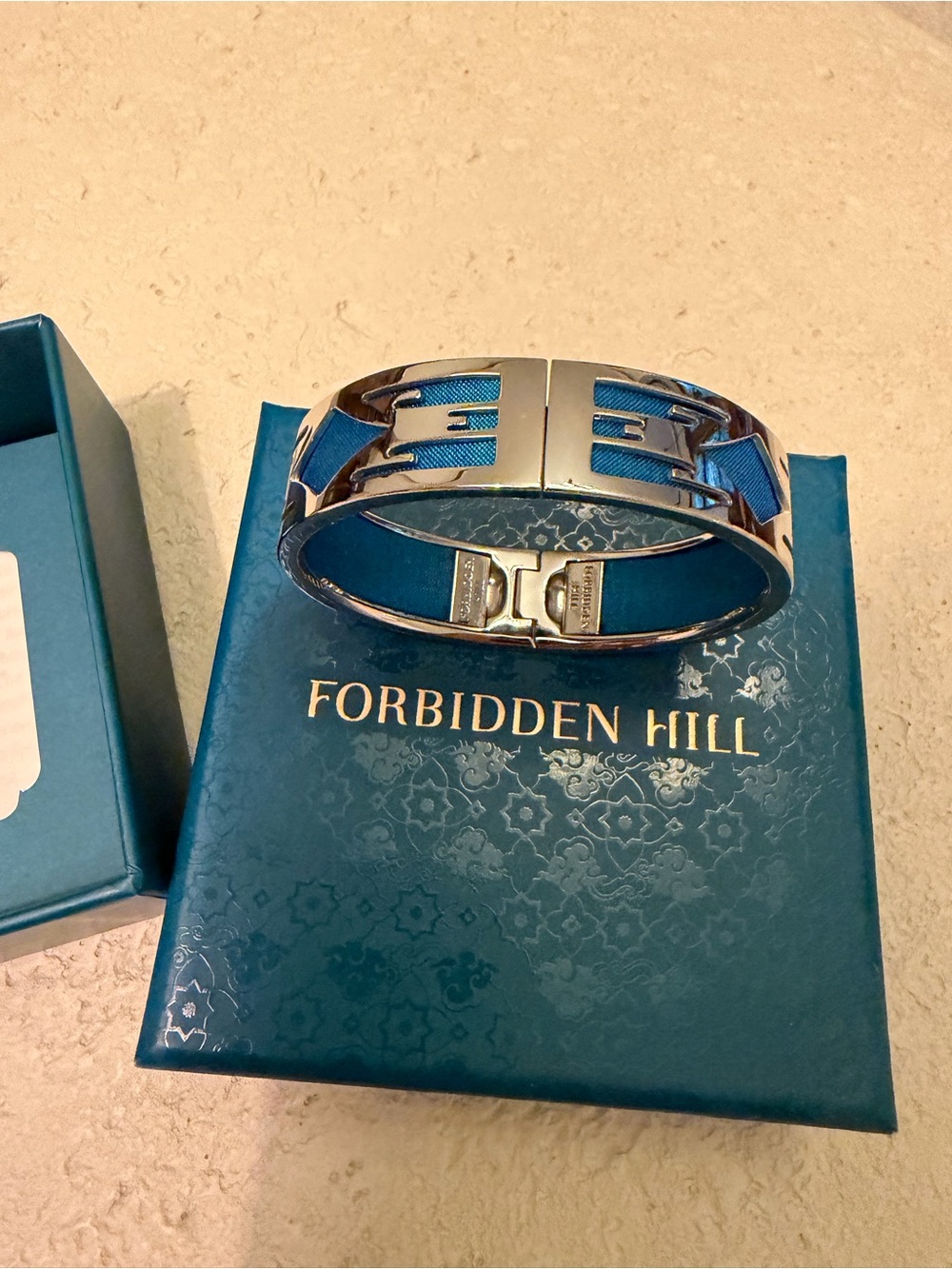 Forbidden Hill Blue Enamel Silver Cuff Bracelet